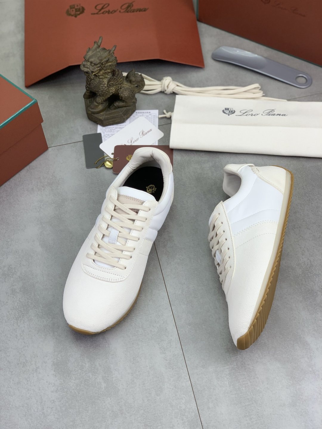 Loro Piana Contrast-Collar Low-Top Sneakers — front