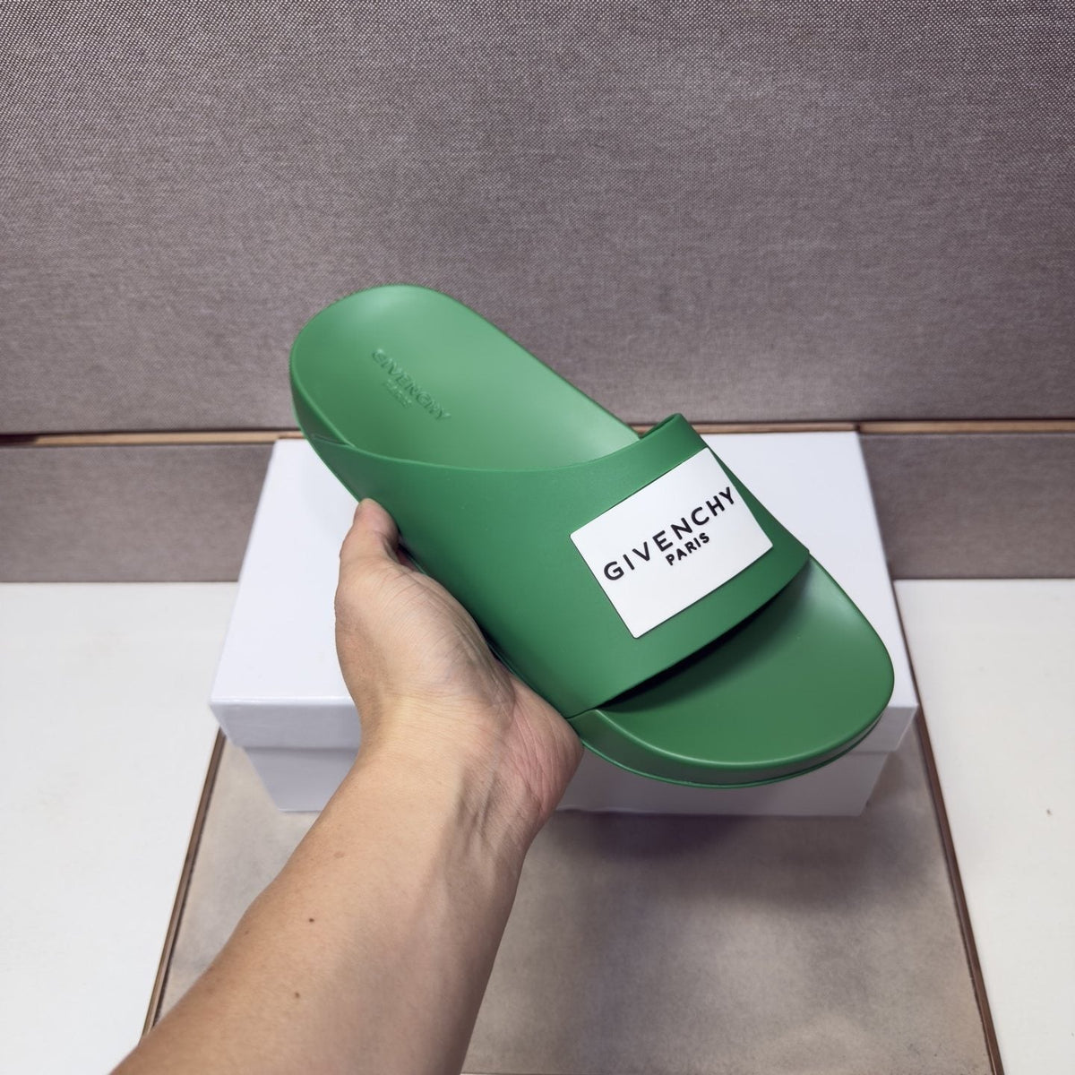 Givenchy Logo Strap Slide Sandals — model