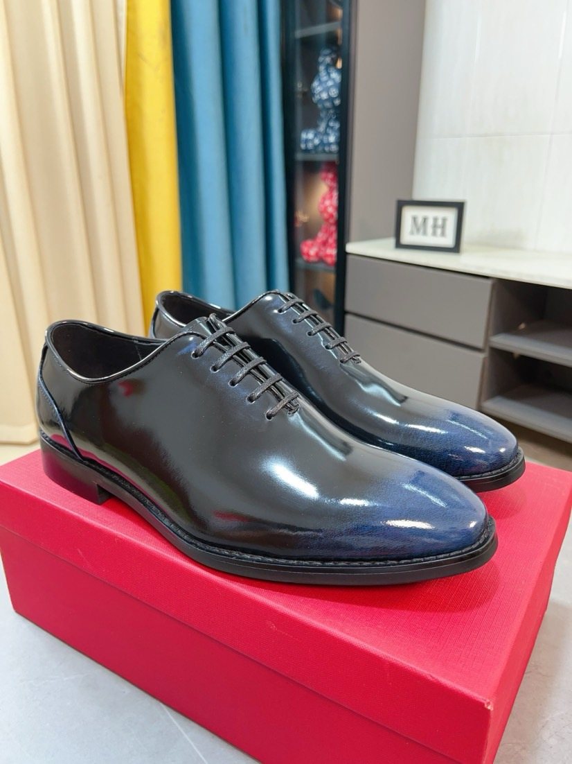 Ferragamo Plain-Toe Leather Lace-Up Dress Shoes — hero