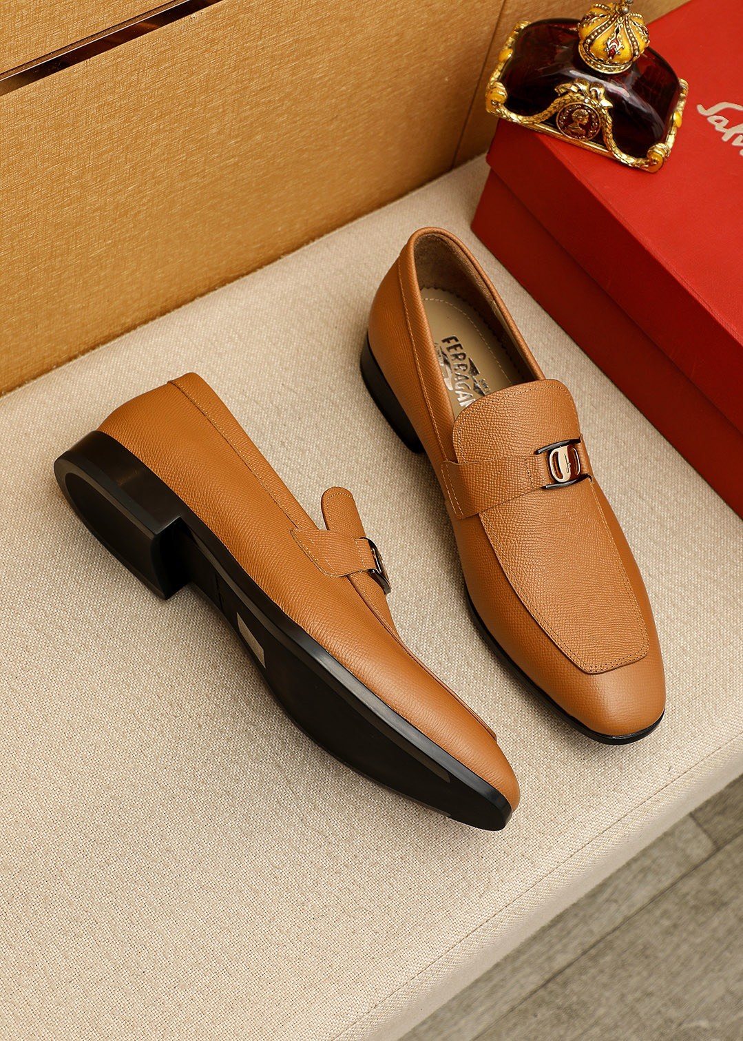 Ferragamo Textured Buckle Loafers — side