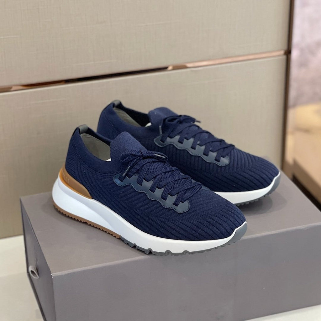 Brunello Cucinelli Knit Lace-Up Sneakers — front