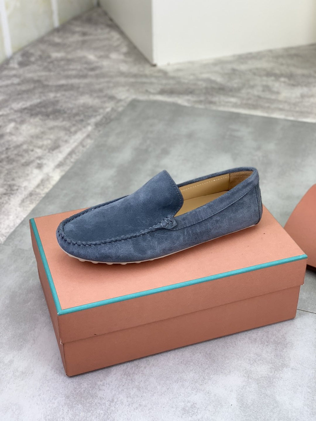 Loro Piana Blue-Gray Suede Driving Shoes — side