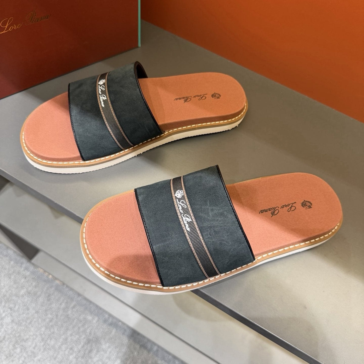 Loro Piana Cross-Strap Men's Slide Sandals — front