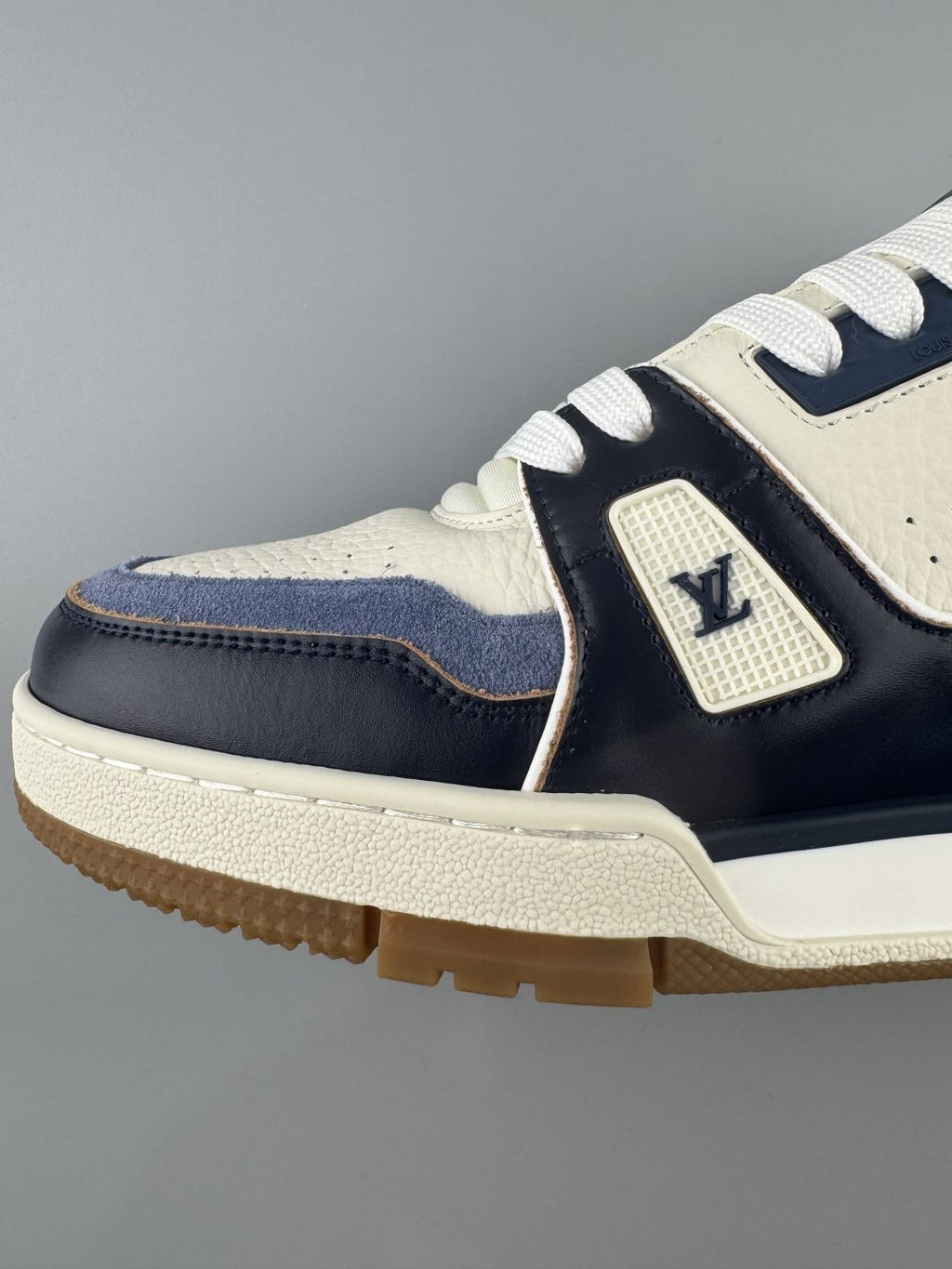 Louis Vuitton White & Navy Low-Top Sneakers — side