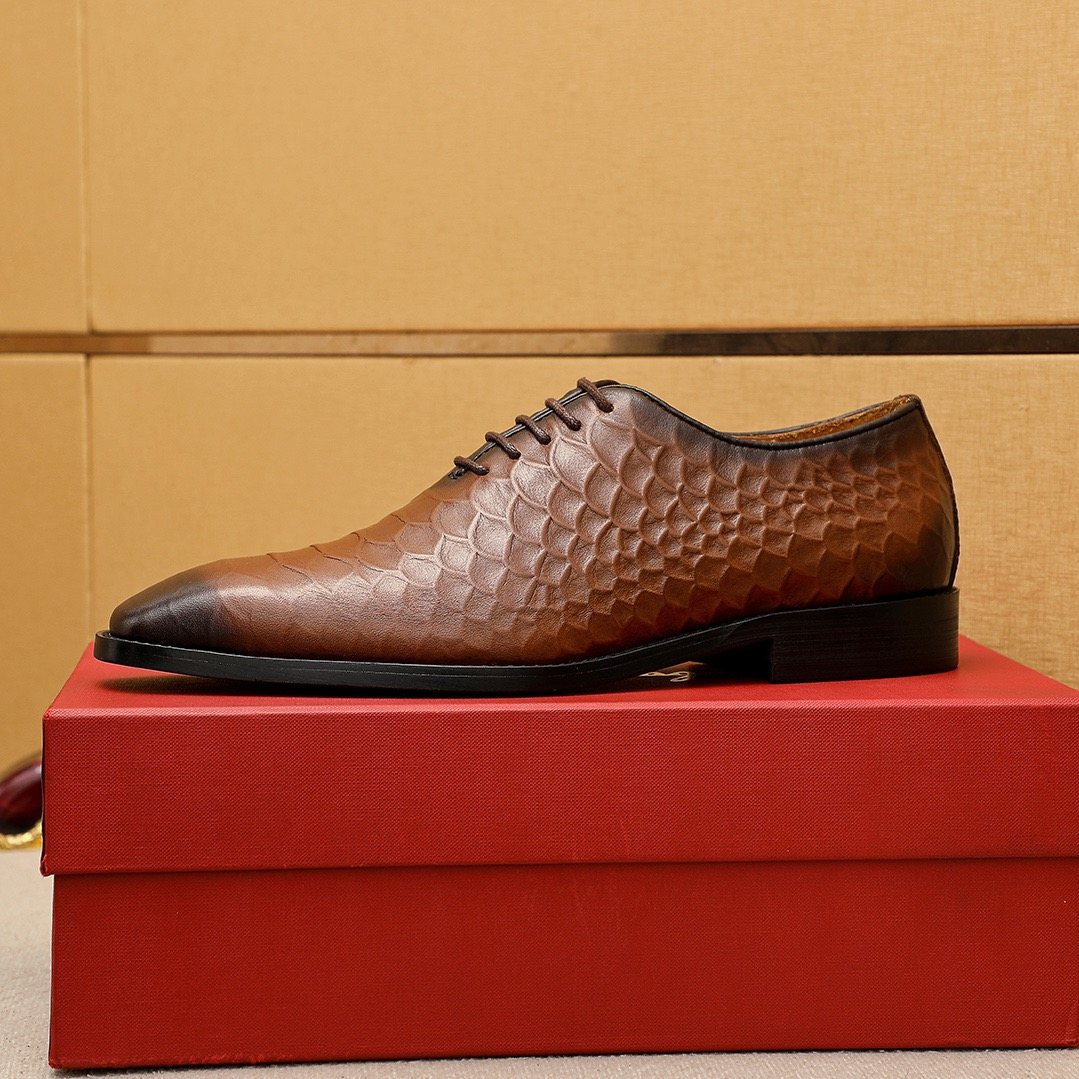 Ferragamo Embossed Lace-Up Dress Shoes — side