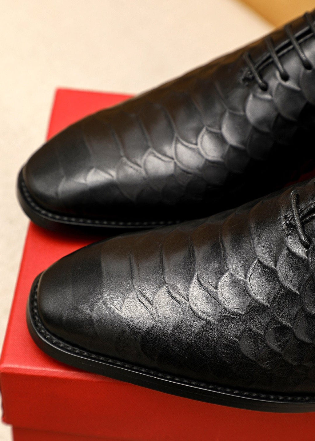 Ferragamo Textured Lace-Up Dress Shoes — detail