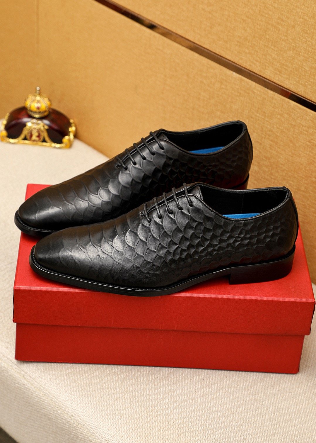 Ferragamo Textured Lace-Up Dress Shoes — front