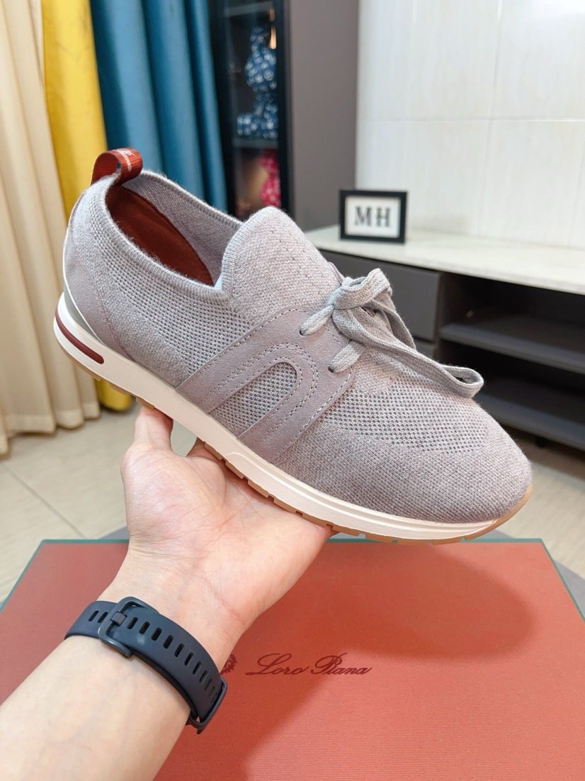 Loro Piana Knit Lace-Up Sneakers — side