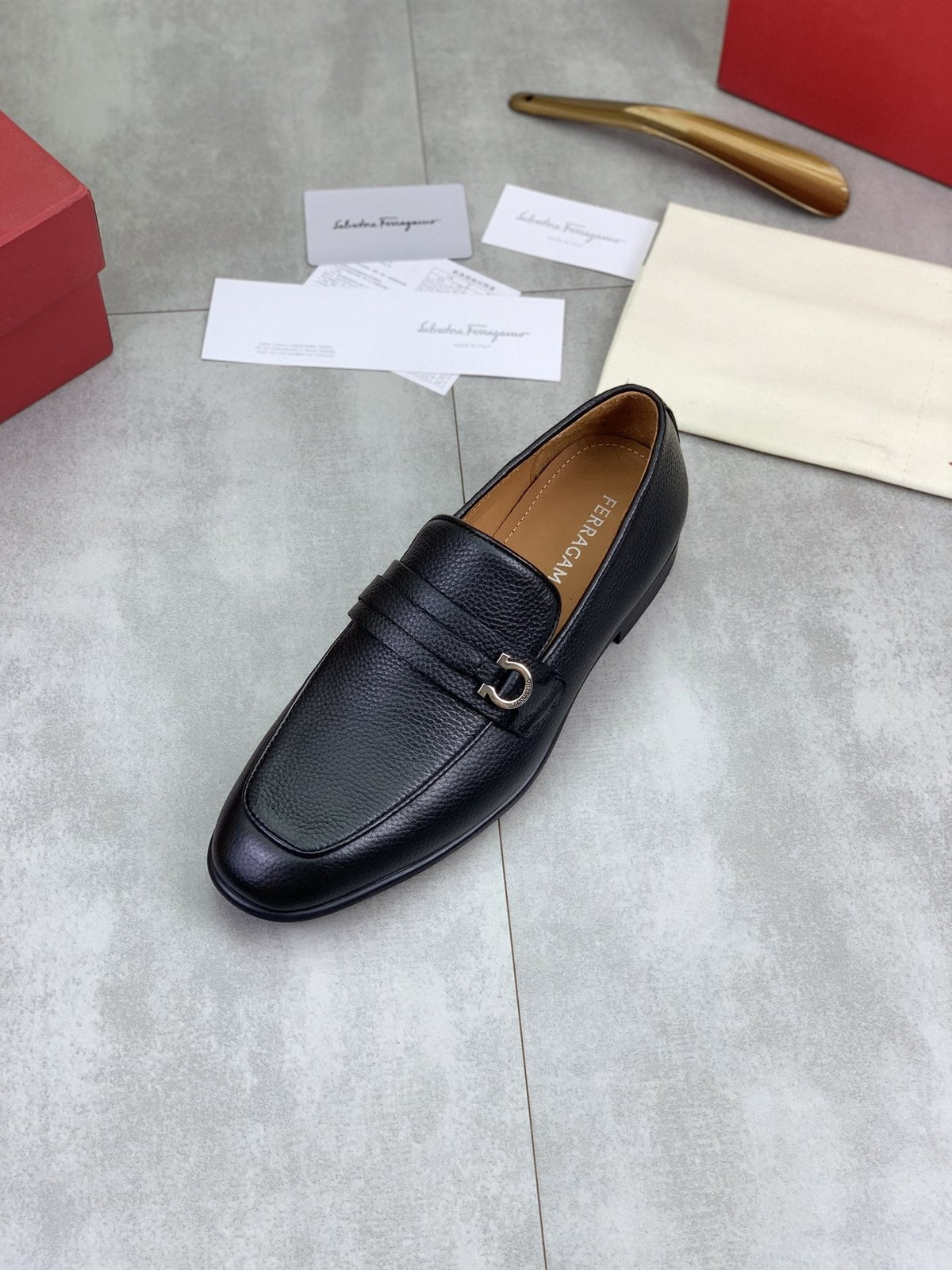 Ferragamo Men's Metal Bit Loafers — front