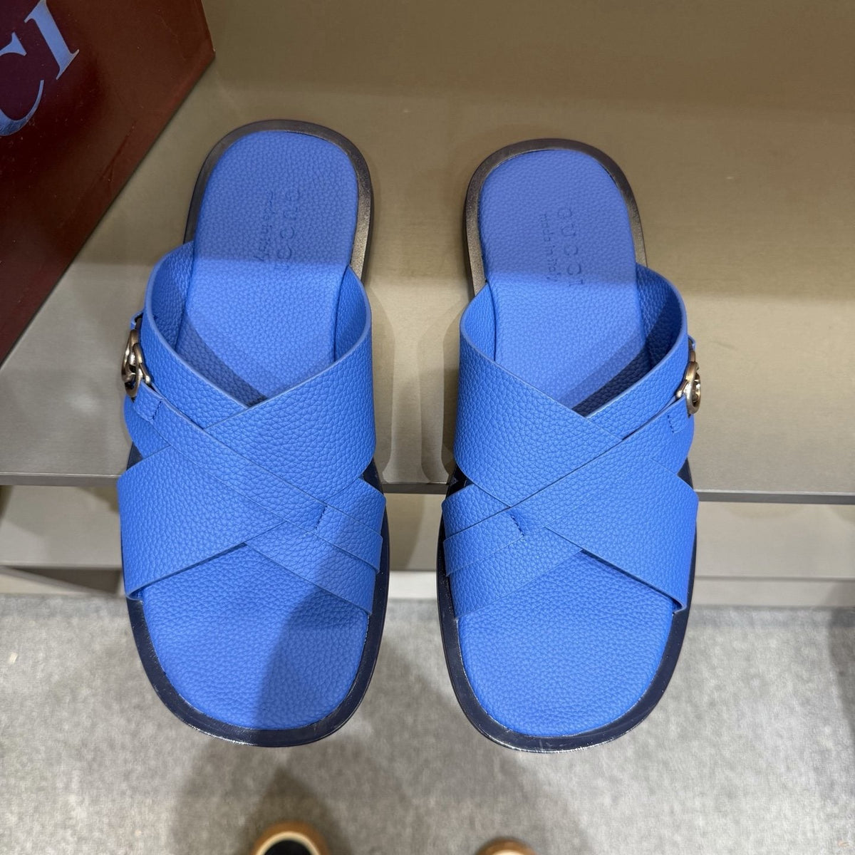 Gucci White Cross-Strap Slide Sandals — front