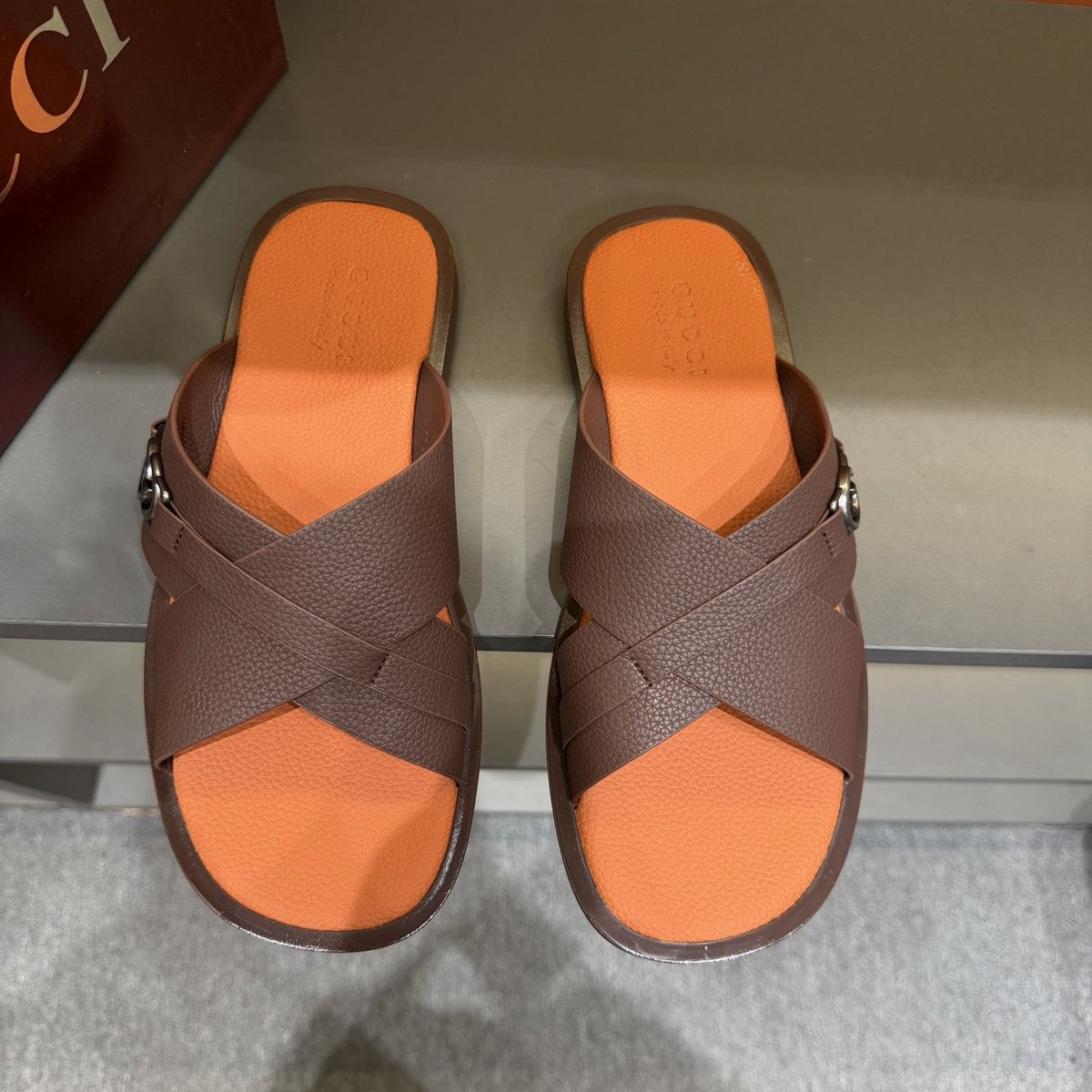 Gucci White Cross-Strap Slide Sandals — front