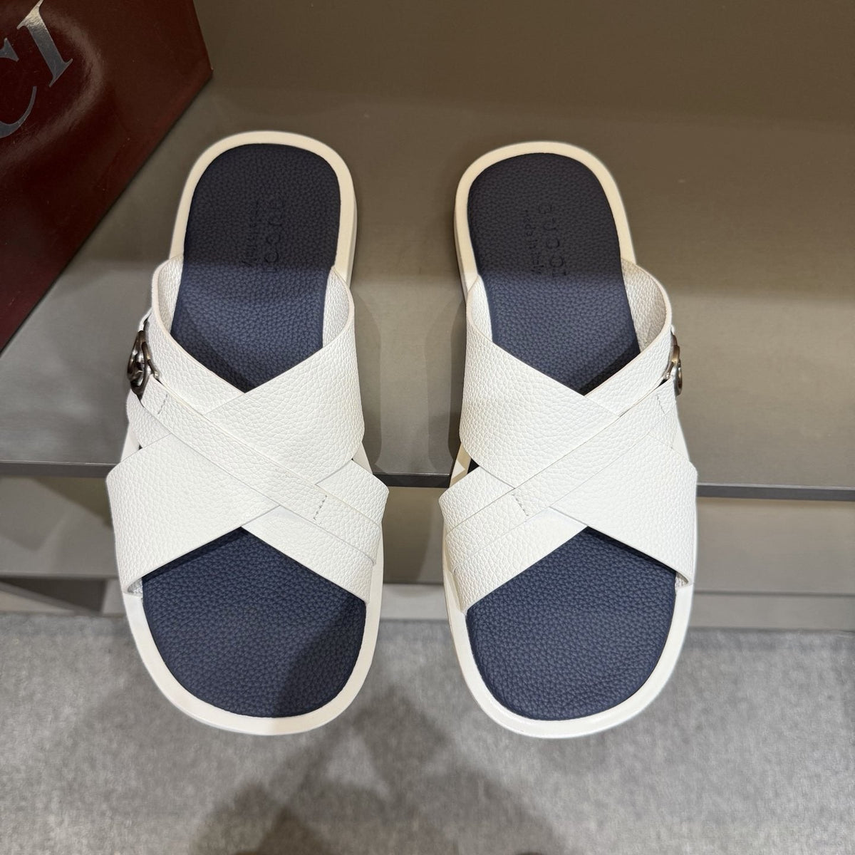 Gucci White Cross-Strap Slide Sandals — front