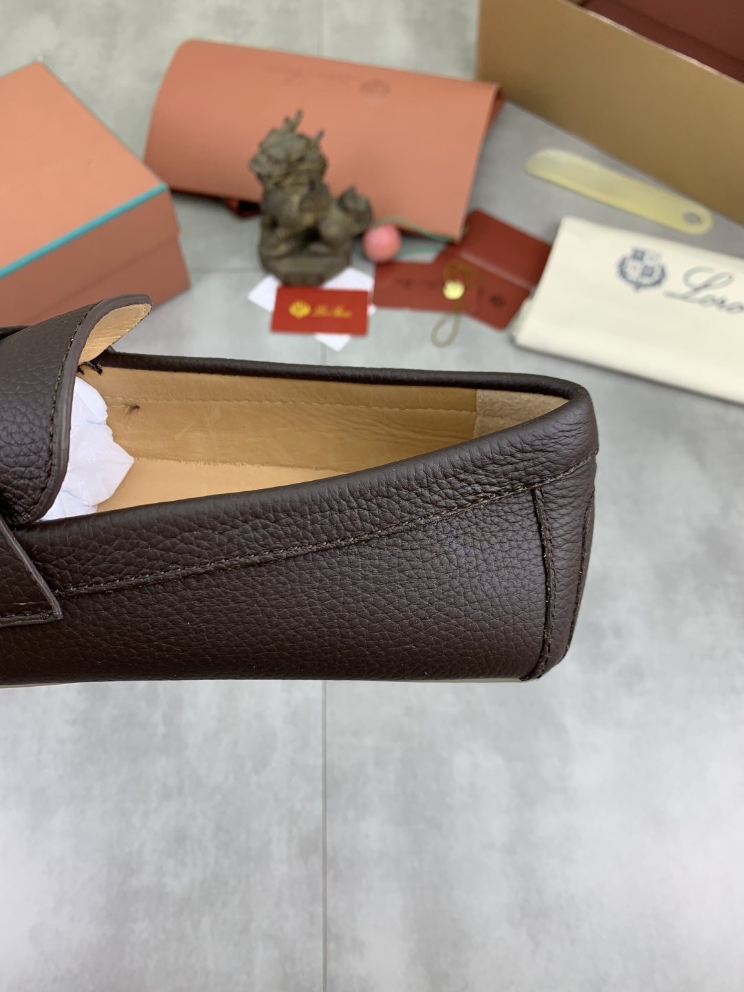 Loro Piana Dark Brown Metal-Bit Loafers — detail