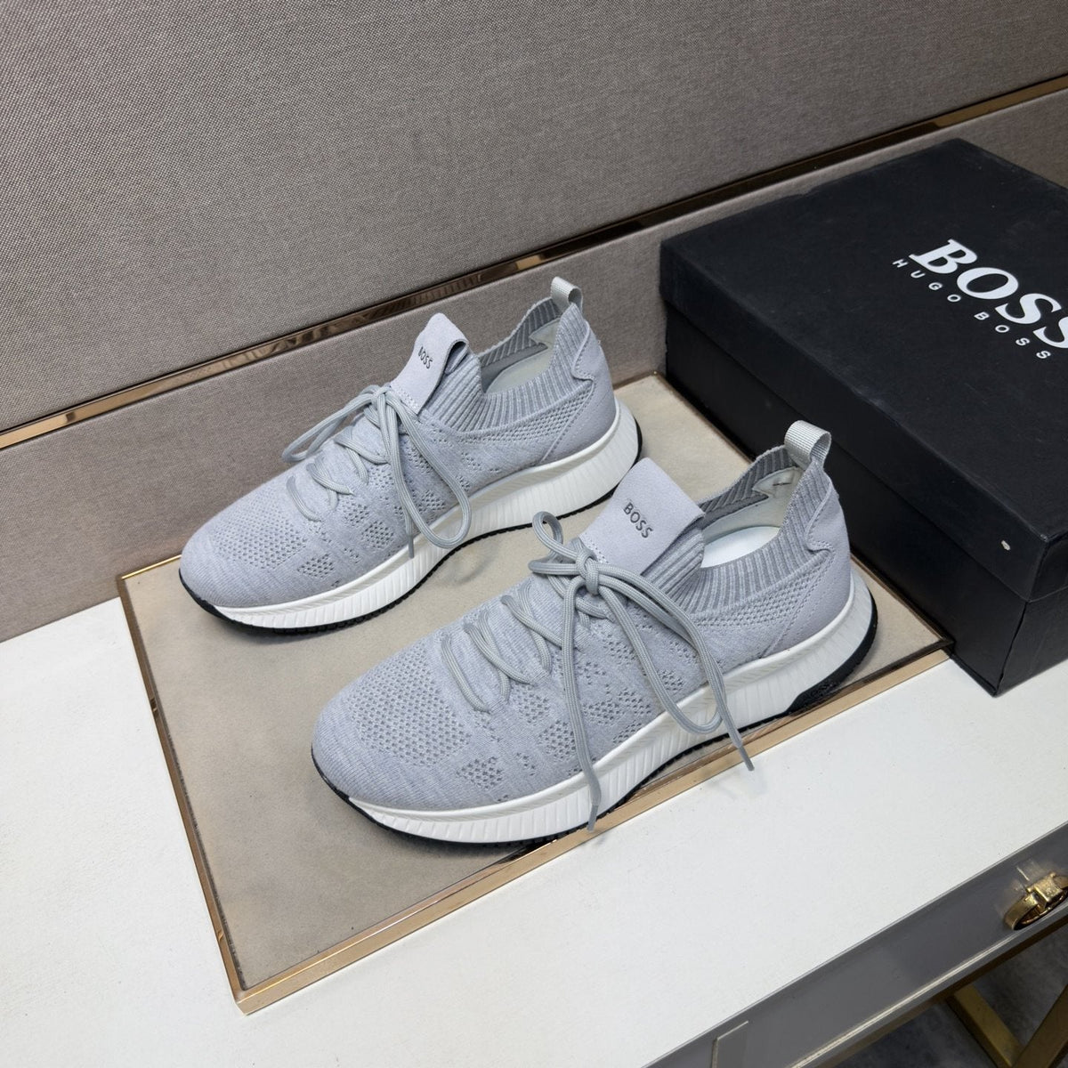 HUGO BOSS Men's Knit Lace-Up Sneakers — front