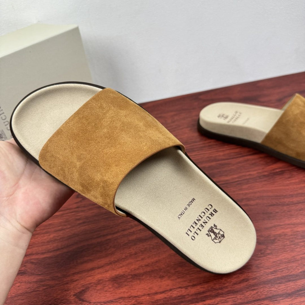 Brunello Cucinelli Suede Slide Sandals — model