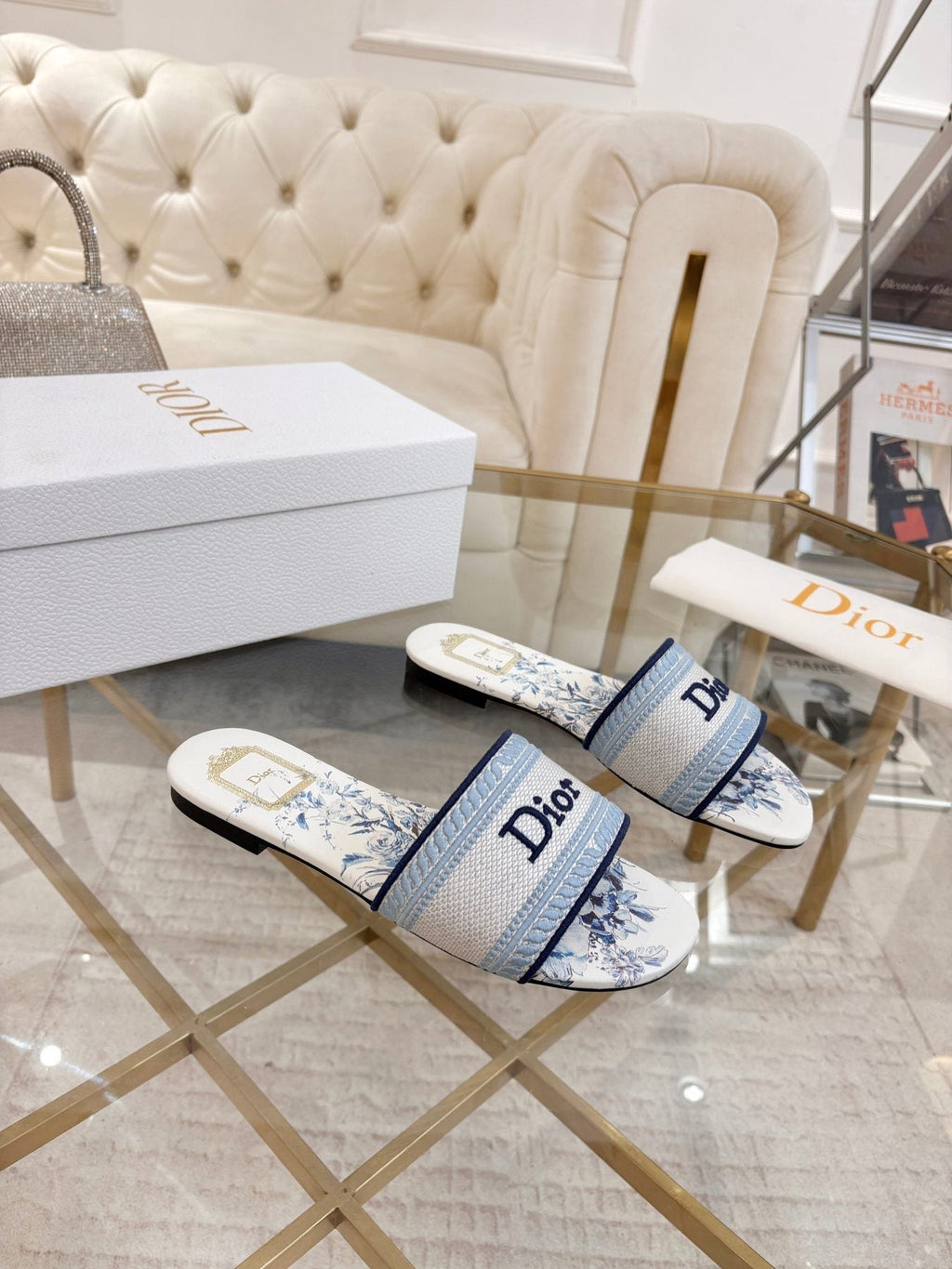 Dior Floral Print Slide Sandals — side