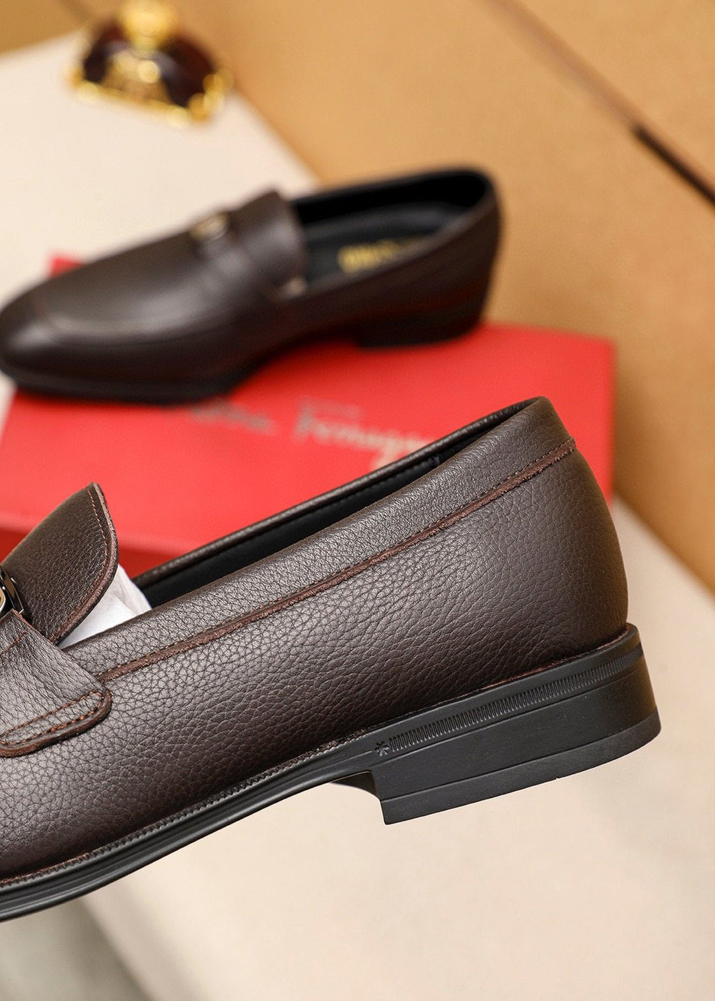 Ferragamo Textured Leather Loafers — detail