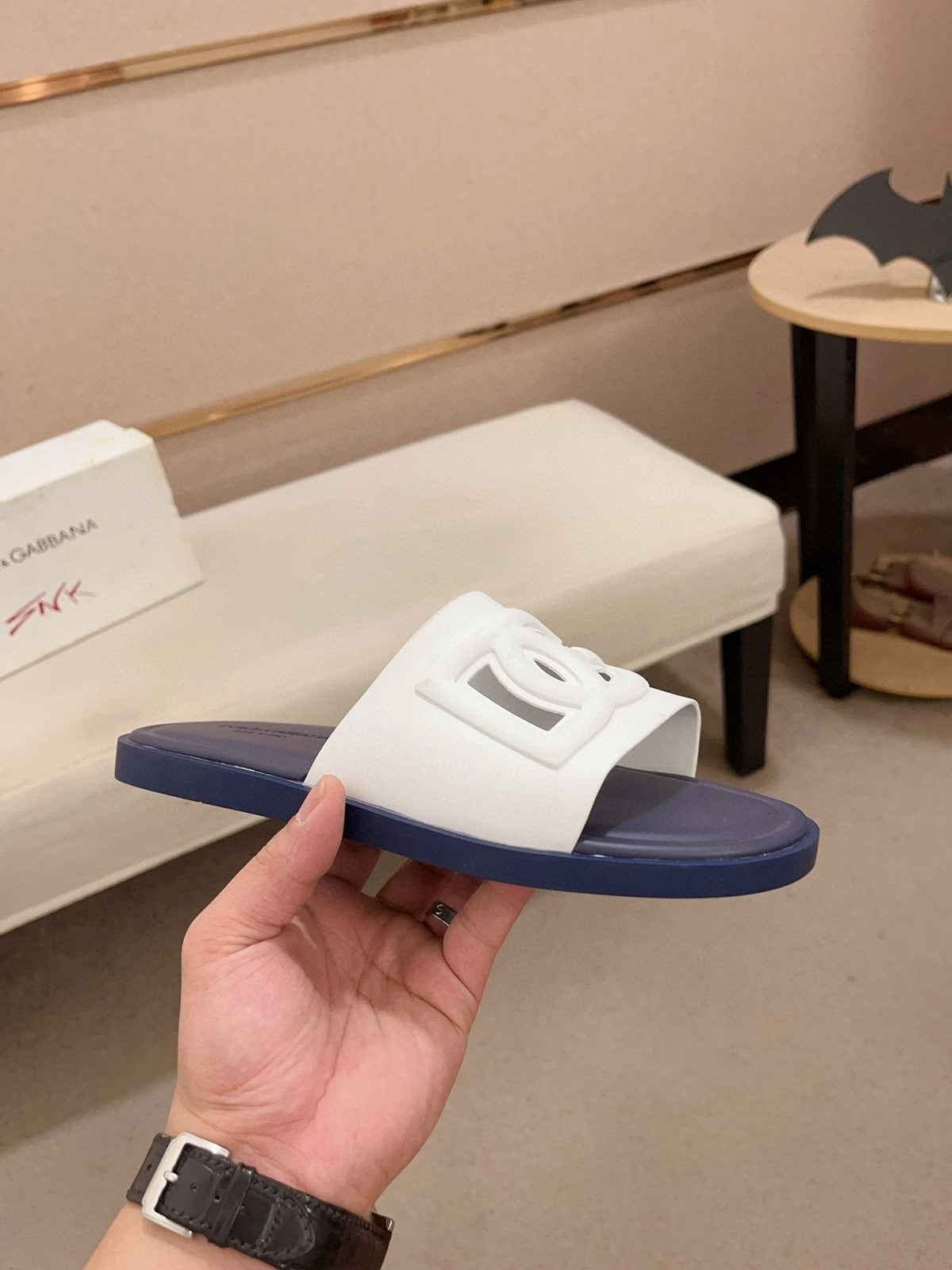 Dolce & Gabbana Raised Logo Slide Sandals — side