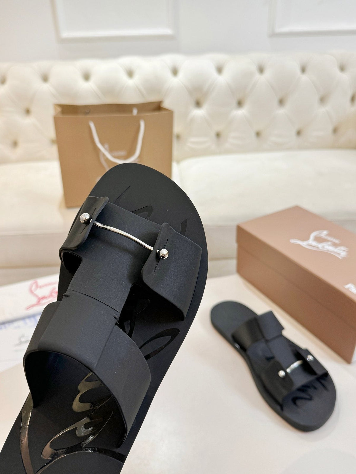Christian Louboutin Buckle-Strap Slide Sandals — detail