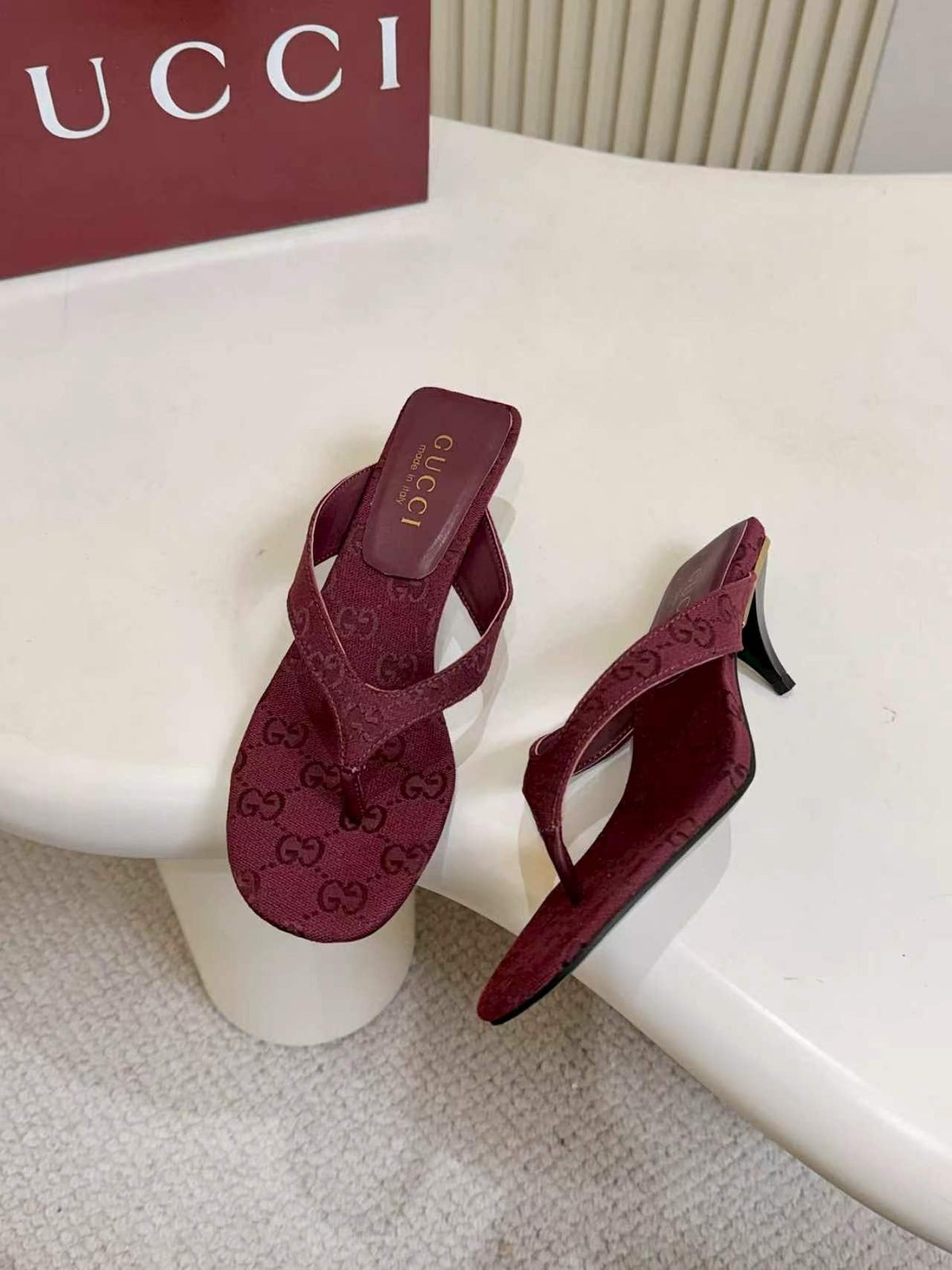 Gucci Monogram Thong Slingback Heeled Sandals — front